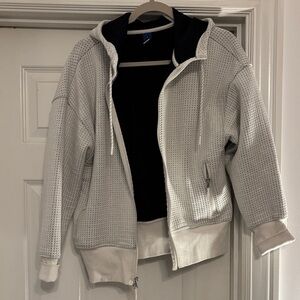 Old Navy Light Gray Perforated Zip Hoodie Jacket